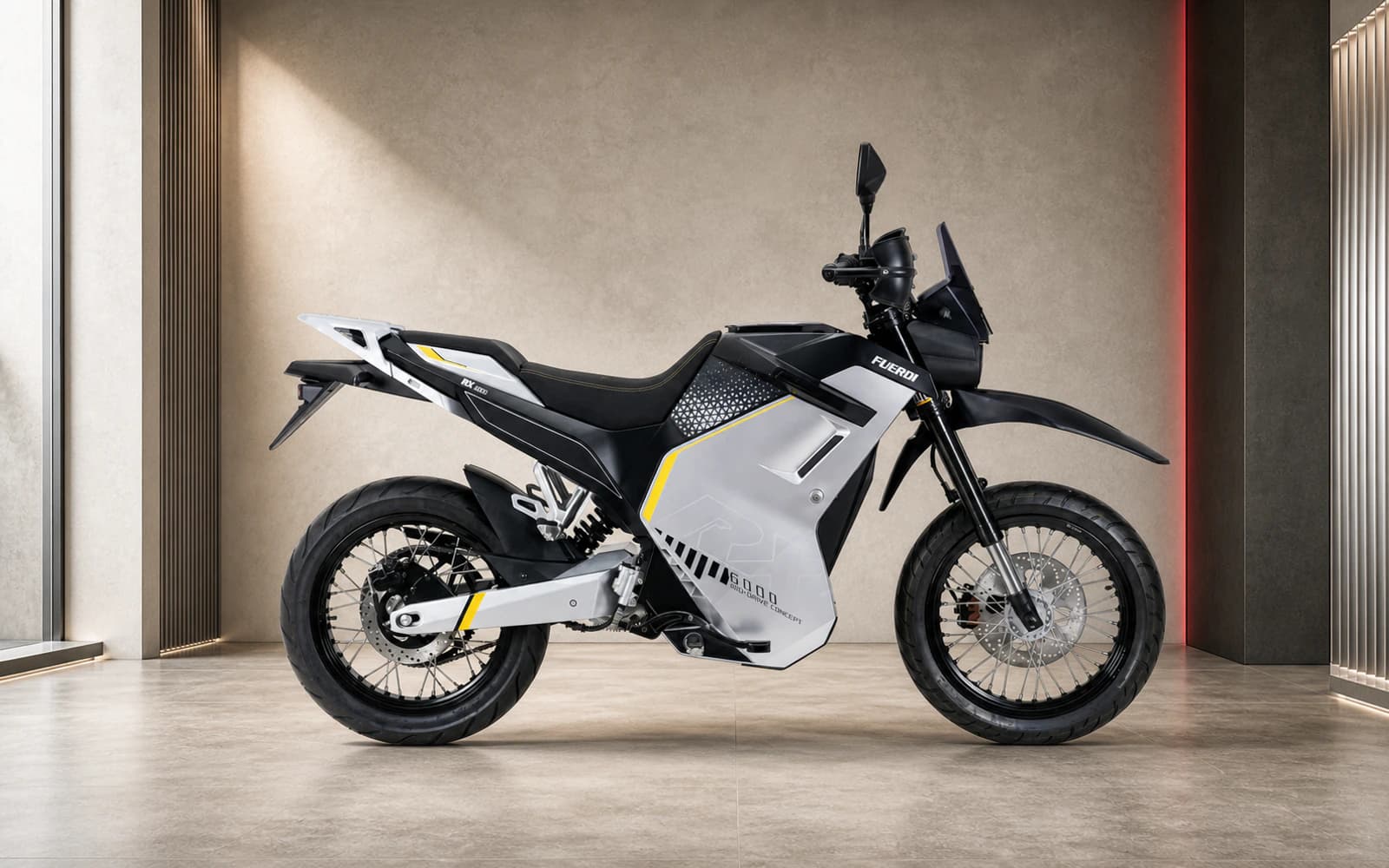 Fuerdi RX6000D в серебристой комплектации с жёлтым акцентом